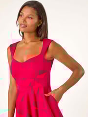Roman Pink Asymmetric Flared Hem Midi Dress - Image 4 of 5