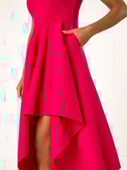Roman Pink Asymmetric Flared Hem Midi Dress - Image 5 of 5