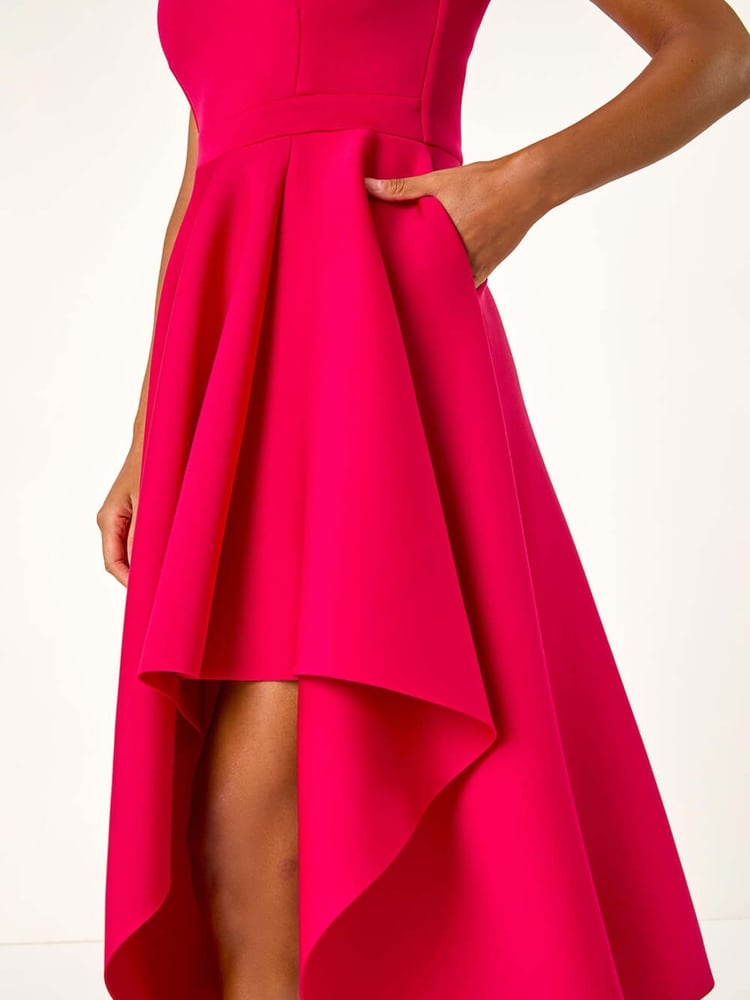Roman Pink Asymmetric Flared Hem Midi Dress - Image 5 of 5
