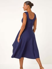 Roman Blue Asymmetric Flared Hem Midi Dress - Image 4 of 6