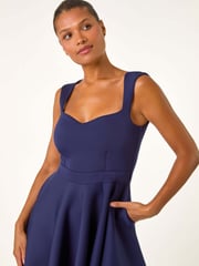 Roman Blue Asymmetric Flared Hem Midi Dress - Image 5 of 6