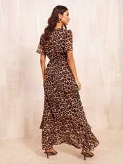 Friends Like These Brown Petite Short Sleeve Chiffon Tiered Maxi Dress - Image 3 of 5