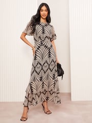 Friends Like These Black Petite Short Sleeve Chiffon Tiered Maxi Dress - Image 1 of 5