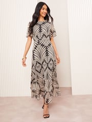 Friends Like These Black Petite Short Sleeve Chiffon Tiered Maxi Dress - Image 5 of 5