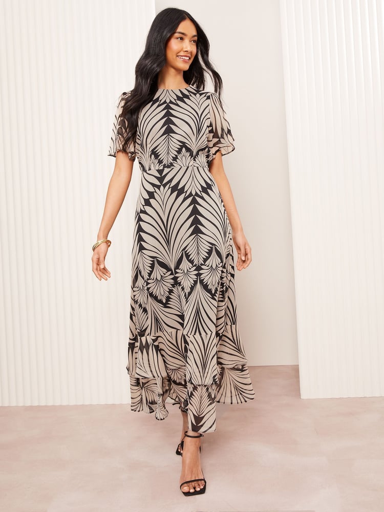 Friends Like These Black Petite Short Sleeve Chiffon Tiered Maxi Dress - Image 5 of 5