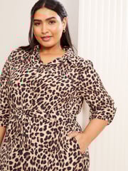 Friends Like These Animal Curve Long Sleeve Midi Shirt Dress - Image 3 of 4
