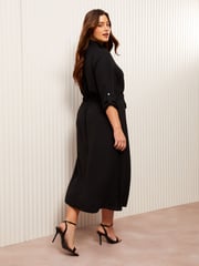 Friends Like These Black Curve Long Sleeve Midi Shirt Dress - Image 3 of 4