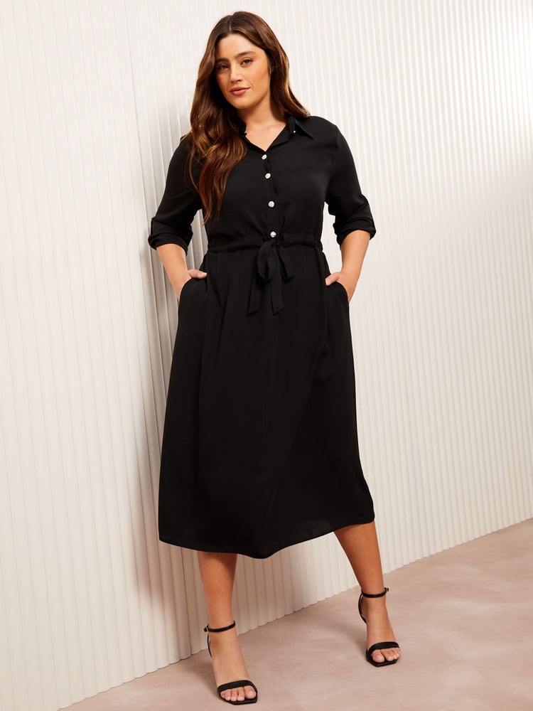 Friends Like These Black Curve Long Sleeve Midi Shirt Dress - Image 4 of 4