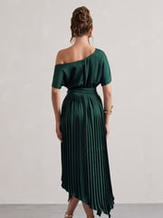 Club L London Green India Satin Asymmetric Plisse Maxi Dress - Image 4 of 5