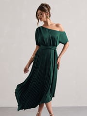 Club L London Green India Satin Asymmetric Plisse Maxi Dress - Image 5 of 5