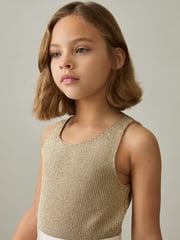 Reiss Gold Mika 9-13 yrs Metallic-Knit Vest Top - Image 1 of 4