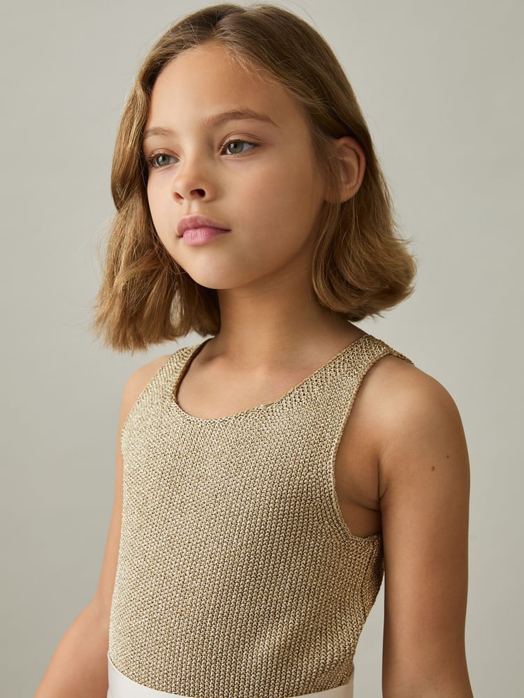 Reiss Gold Mika 9-13 yrs Metallic-Knit Vest Top - Image 1 of 4