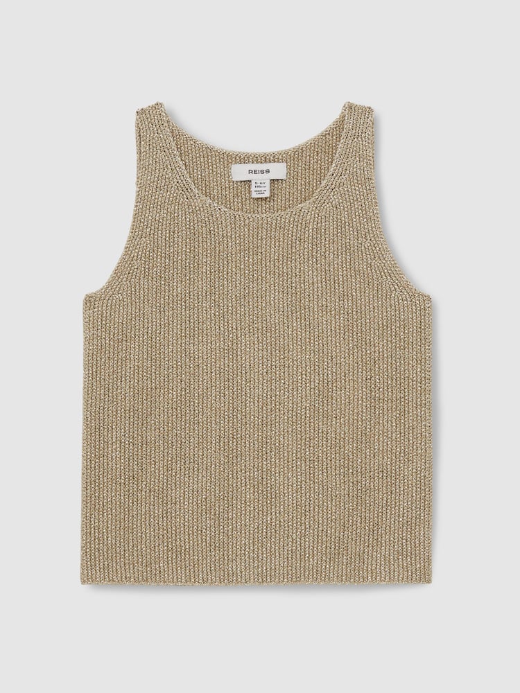Reiss Gold Mika 9-13 yrs Metallic-Knit Vest Top - Image 2 of 4