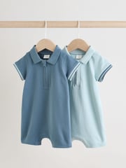 Blue/Navy Textured Baby Rompers 2 Pack - Image 1 of 11