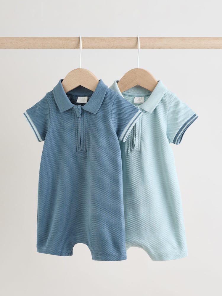 Blue/Navy Textured Baby Rompers 2 Pack - Image 1 of 11