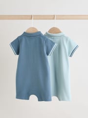 Blue/Navy Textured Baby Rompers 2 Pack - Image 2 of 11