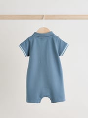 Blue/Navy Textured Baby Rompers 2 Pack - Image 4 of 11