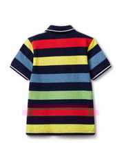 Benetton Boys Pique Stripe 100% Cotton Polo Shirt - Image 2 of 3