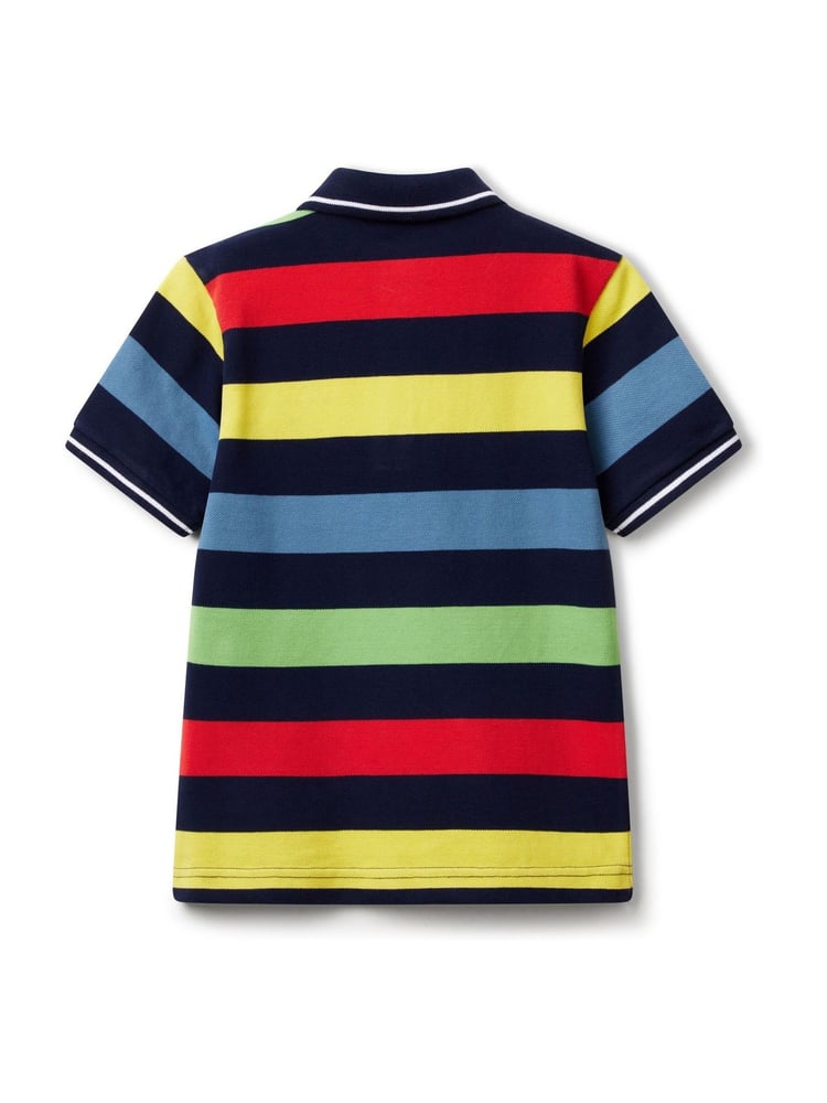 Benetton Boys Pique Stripe 100% Cotton Polo Shirt - Image 2 of 3 Benetton Boys Pique Stripe 100% Cotton Polo Shirt - Image 2 of 3
