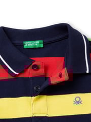 Benetton Boys Pique Stripe 100% Cotton Polo Shirt - Image 3 of 3