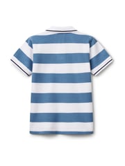 Benetton Younger Boys Blue Striped 100% Cotton Polo Shirt - Image 2 of 3