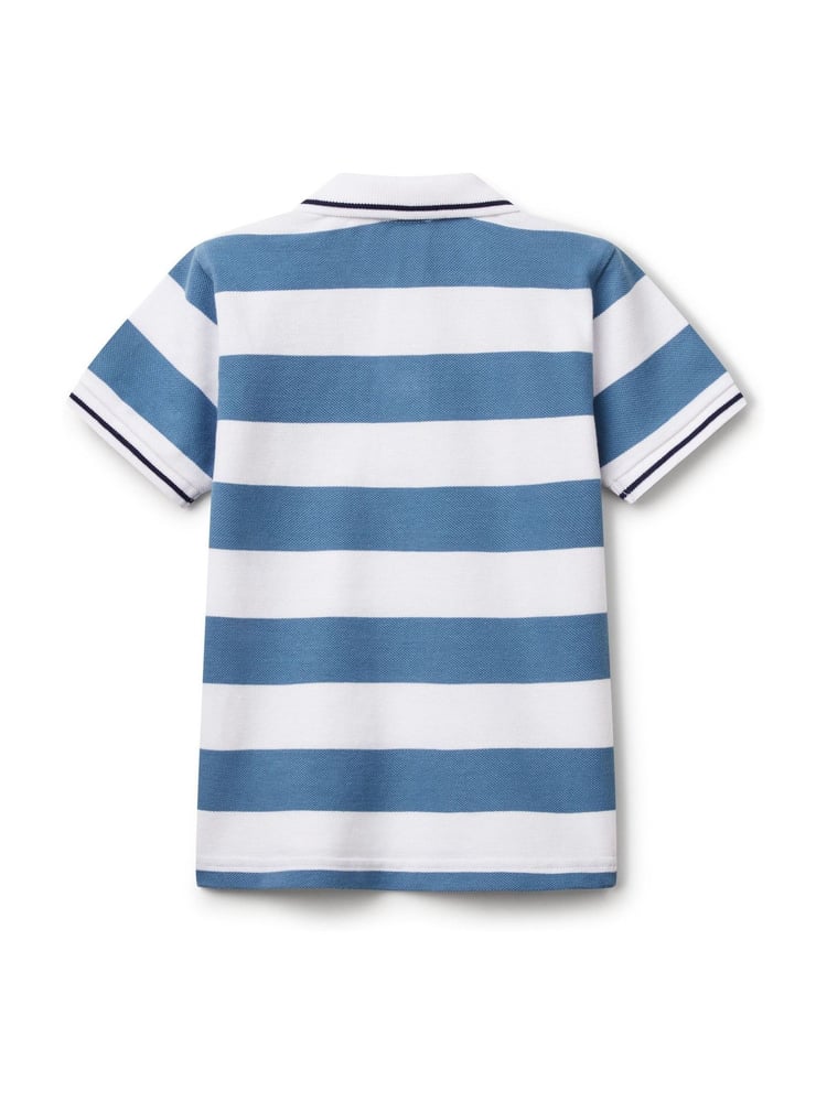 Benetton Younger Boys Blue Striped 100% Cotton Polo Shirt - Image 2 of 3 Benetton Younger Boys Blue Striped 100% Cotton Polo Shirt - Image 2 of 3