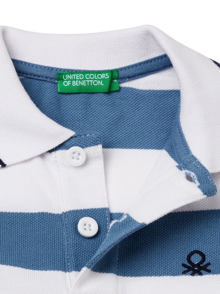 Benetton Younger Boys Blue Striped 100% Cotton Polo Shirt - Image 3 of 3