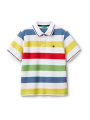 Benetton Boys Pique Stripe 100% Cotton Polo Shirt - Image 1 of 3
