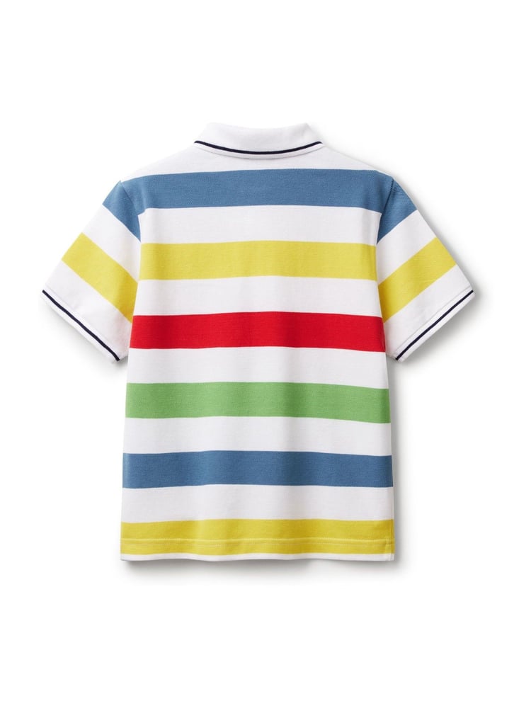 Benetton Boys Pique Stripe 100% Cotton Polo Shirt - Image 2 of 3