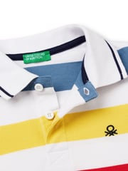 Benetton Boys Pique Stripe 100% Cotton Polo Shirt - Image 3 of 3