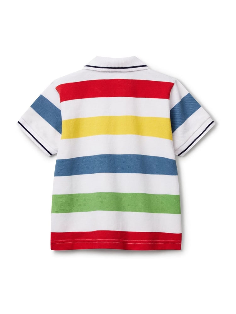 Benetton Younger Boys Blue Striped 100% Cotton Polo Shirt - Image 2 of 3