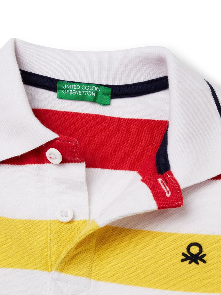 Benetton Younger Boys Blue Striped 100% Cotton Polo Shirt - Image 3 of 3