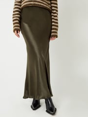 Threadbare Green Maxi Satin Slip Skirt - Image 2 of 4