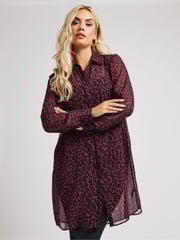 Yours Curve Purple Animal Print Longline Shirt - Image 1 of 5