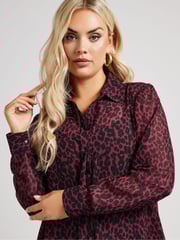 Yours Curve Purple Animal Print Longline Shirt - Image 4 of 5
