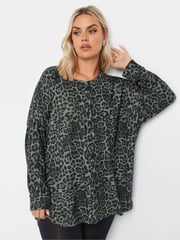 Yours Curve Grey Leopard Lounge Jumper - Image 1 of 5