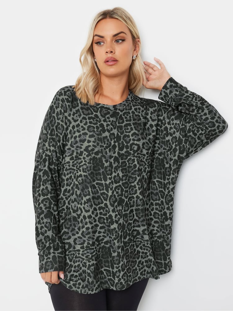 Yours Curve Grey Leopard Lounge Jumper - Image 1 of 5