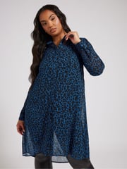 Yours Curve Blue Animal Print Longline Shirt - Image 1 of 5