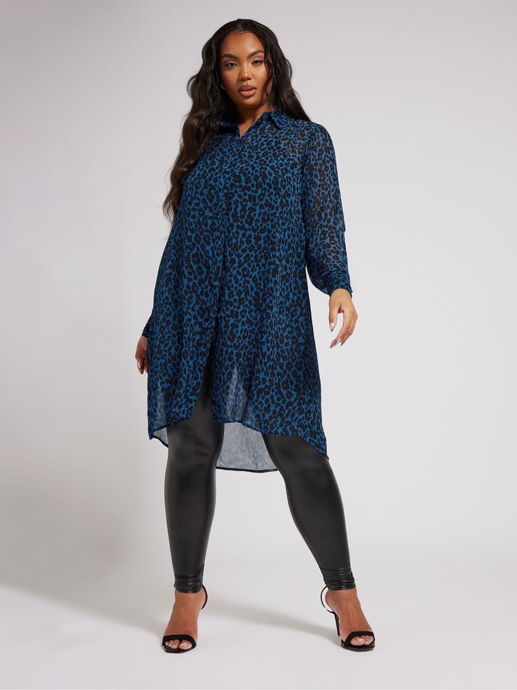 Yours Curve Blue Animal Print Longline Shirt - Image 2 of 5