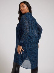 Yours Curve Blue Animal Print Longline Shirt - Image 3 of 5