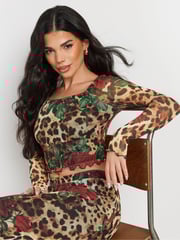 PixieGirl Petite Natural Leopard Rose T-Shirt - Image 1 of 4