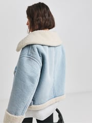 Simply Be Blue Light Wash Denim Aviator Jacket - Image 2 of 4