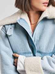Simply Be Blue Light Wash Denim Aviator Jacket - Image 4 of 4