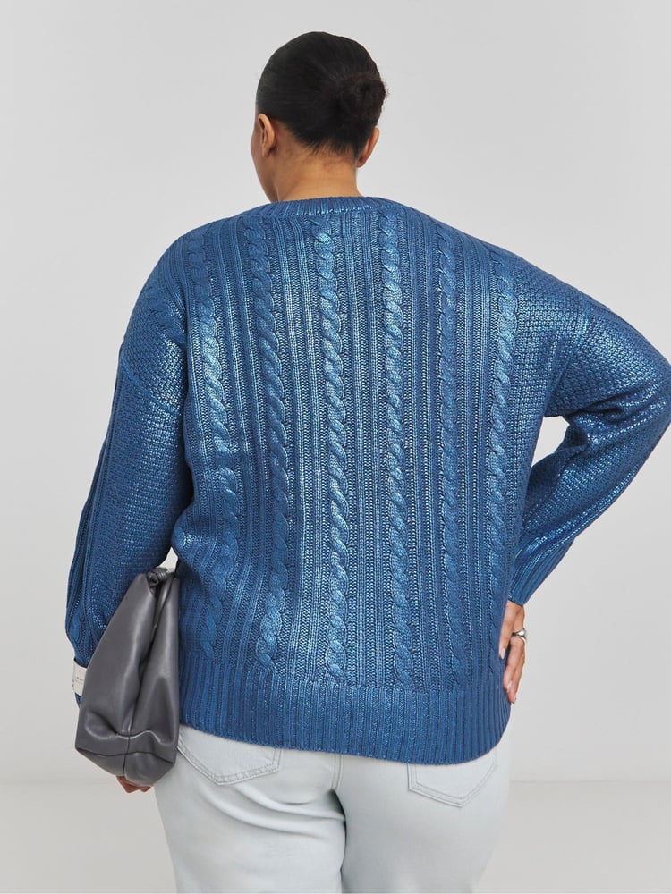 Simply Be Blue Foil Metallic Cable Jumper - Image 2 of 4