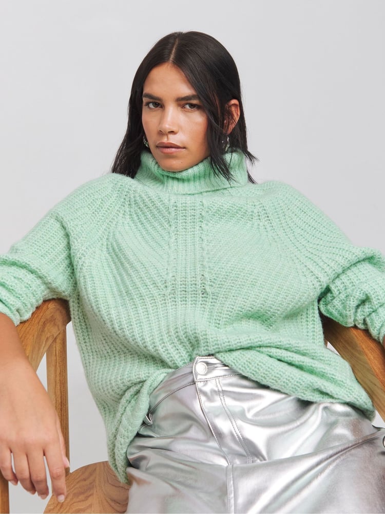 Simply Be Green Roll Neck Longline Jumper - Image 1 of 4