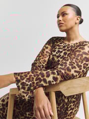 Simply Be Leopard Print Dry Mesh Long Sleeve Maxi Dress - Image 3 of 4