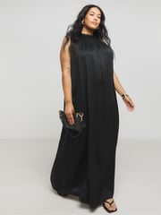 Simply Be Black Satin Halter Neck Dress - Image 1 of 4
