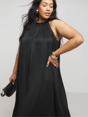 Simply Be Black Satin Halter Neck Dress - Image 4 of 4