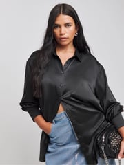Simply Be Black Satin Shirt - Image 1 of 4