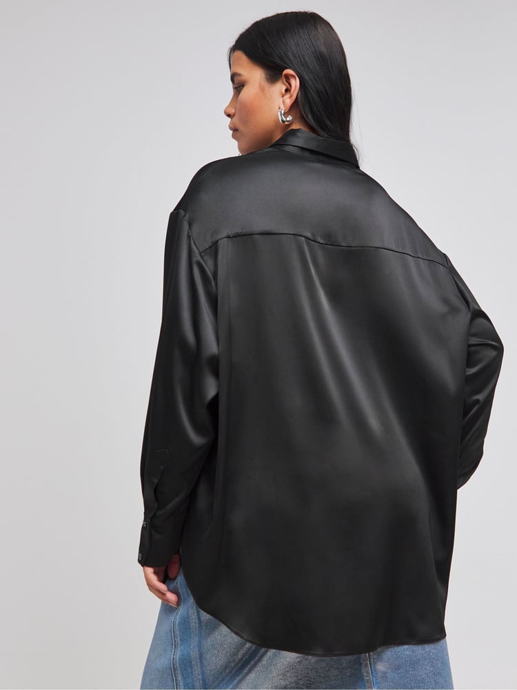 Simply Be Black Satin Shirt - Image 2 of 4